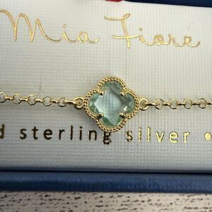 Mia Fiore 14k Gold Plated Sterling Silver Blue Transparent Clover Bracelet Italy